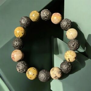 Men’s Picasso Jasper & Black Lava Beaded Bracelet